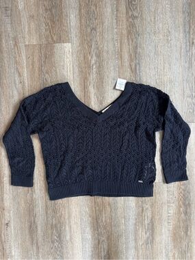 Hollister Y2K Navy Open-Knit V-Neck Sweater - size Medium NWT